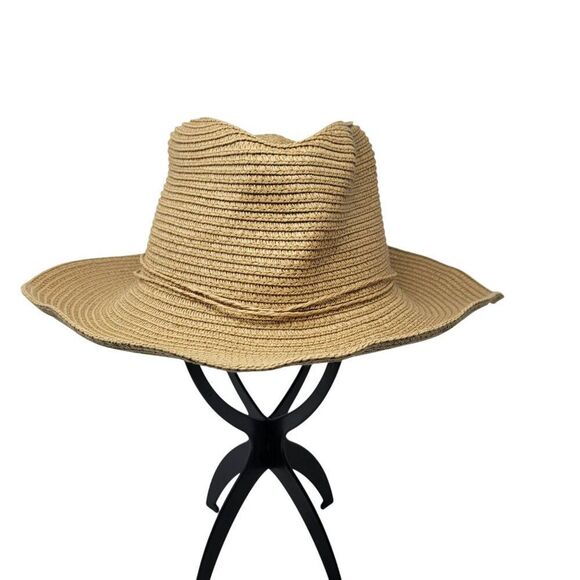 Anthropologies Wide-Brimmed Natural Straw Coastal Cowgirl Sun Hat Cowboy Tan Bow main image 5